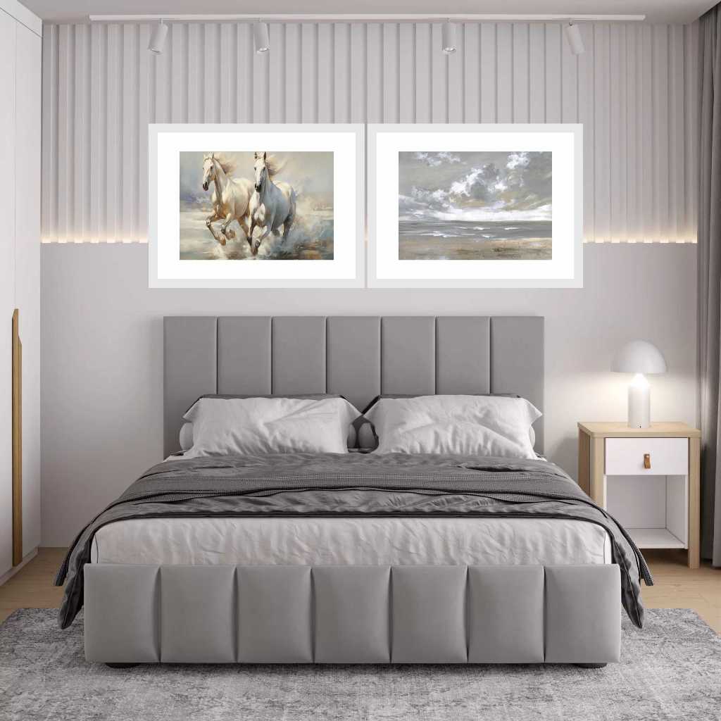 QUADRO DECORATIVO - 2 CAVALOS CORRENDO NA PRAIA - ARTE CLEAR -