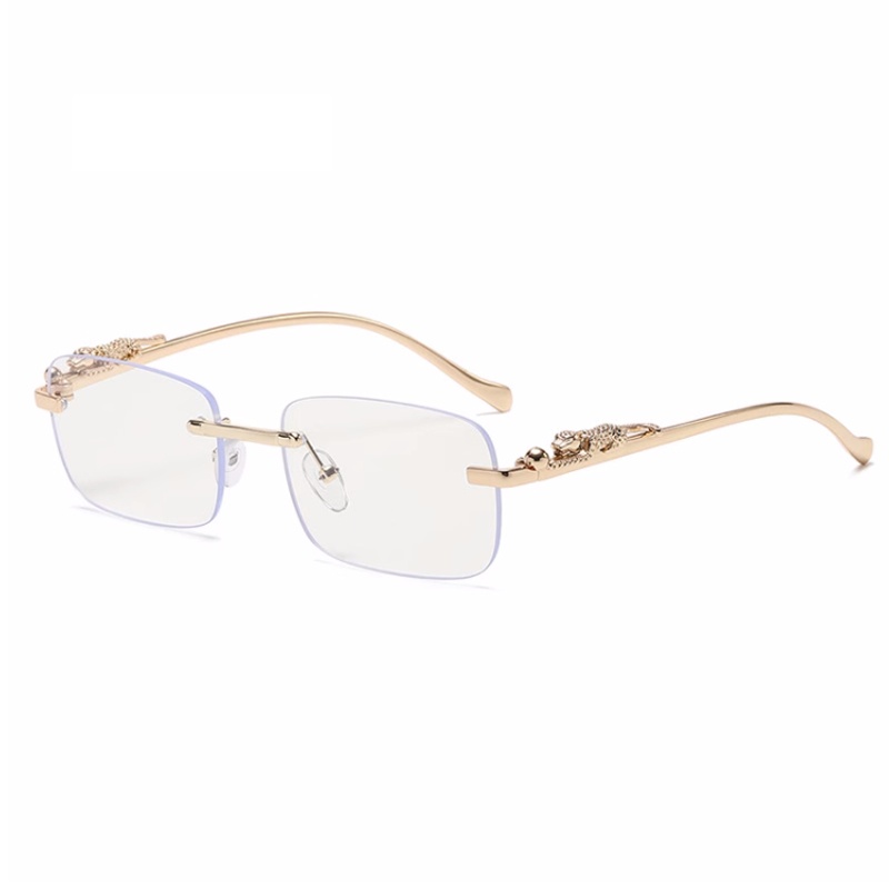 (YUZHU) Retro Cheetah Decoration Clear Ocean Lens Óculos De Sol Masculinos UV400 Rectangle Rimless Women