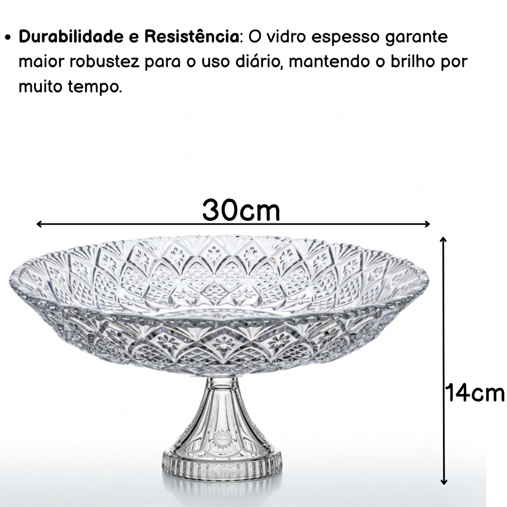 Centro de Mesa de Vidro Trabalhado Clear Linha Rocks 30cm com Pé Elevado
