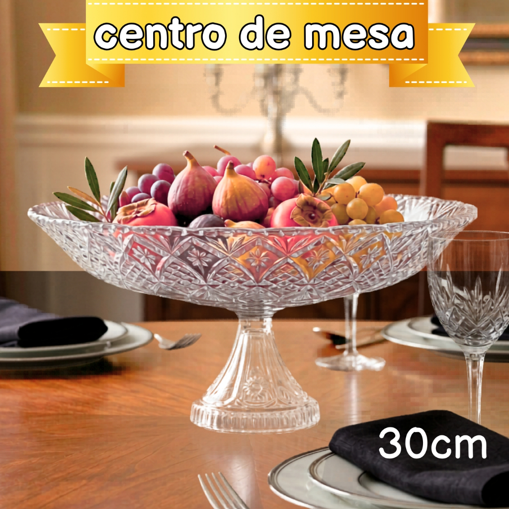 Centro de Mesa de Vidro Trabalhado Clear Linha Rocks 30cm com Pé Elevado