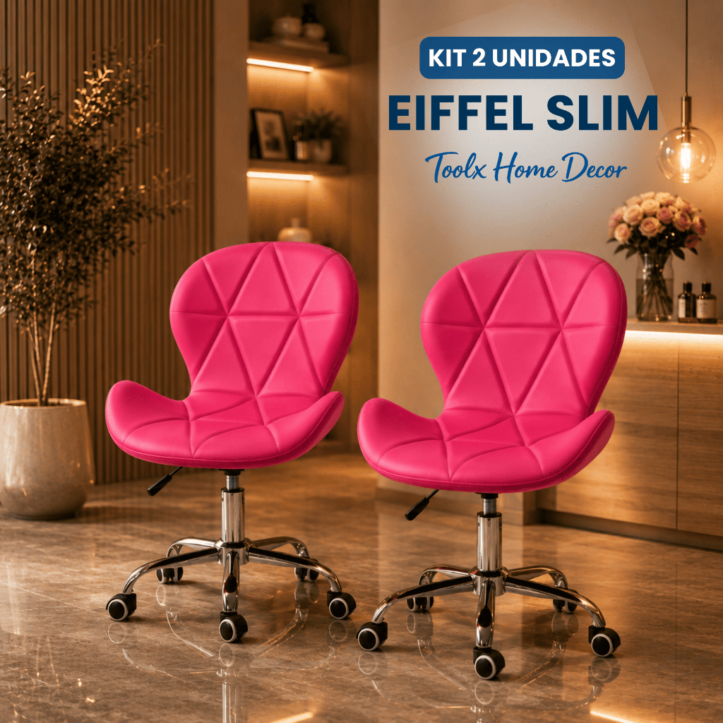 Kit 2 Cadeiras Office Eiffel Slim Giratória | Toolx Home Decor | Envio Imediato