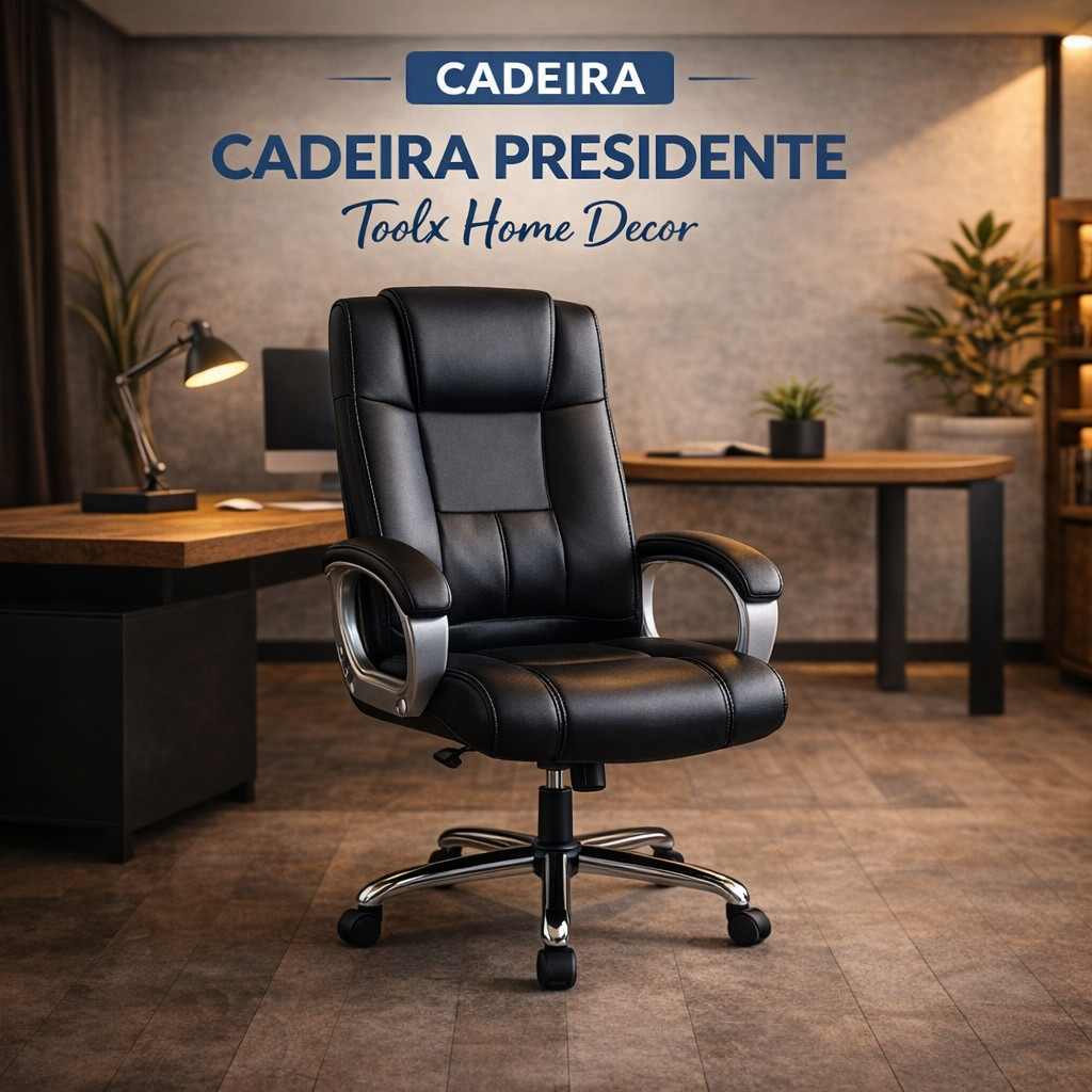 Cadeira Presidente Escritório Giratória Office Boss Confortável Base Cromada | Toolx Home Decor