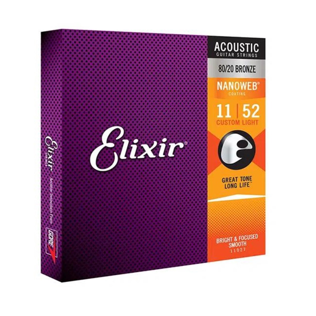 Kit 3 Encordoamento Violão Aço 011 Elixir Custom Light 11027  Made in USA