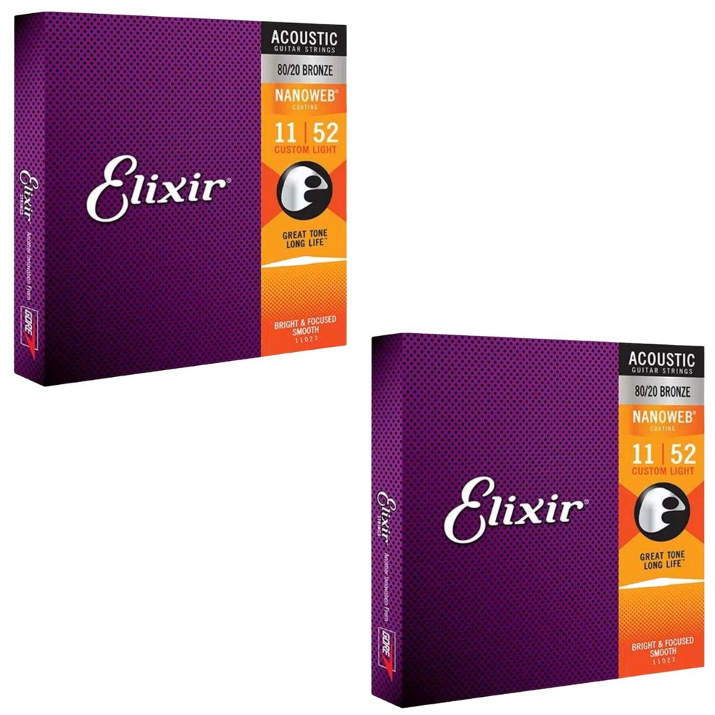 Kit 2 Encordoamento Violão Aço 011 Elixir Custom Light 11027  Made in USA