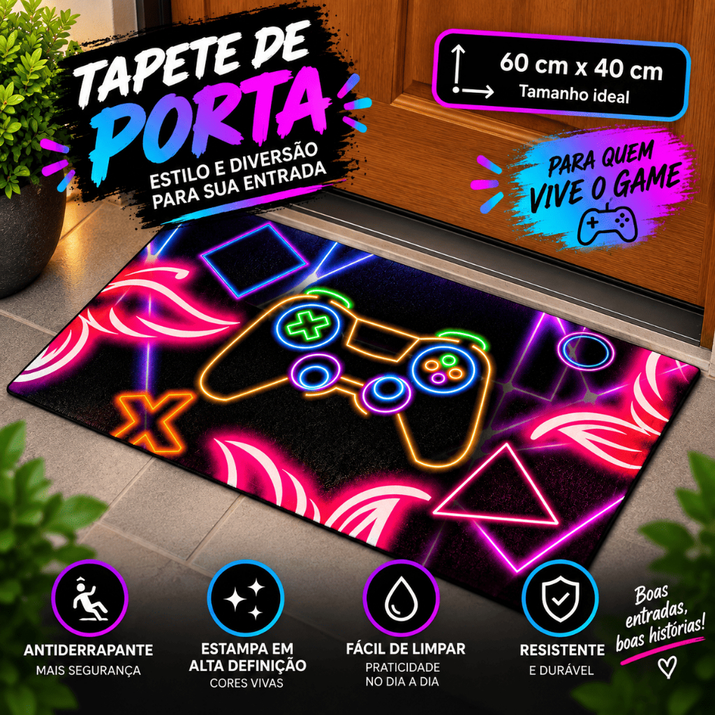 Tapete Gamer Porta de Entrada 40x60 Capacho Antiderrapante Decorativo