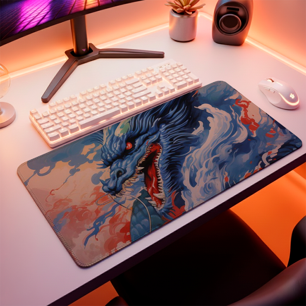 Mouse Pad Speed Gamer Antiderrapante Sem Relevos Confortavel E Bordas Reforçadas Com Estampa De Dragon Of The Japan
