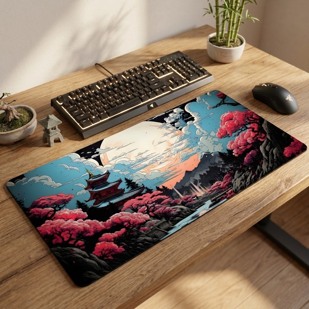 Mouse Pad Gamer Grande Japan Night 70x35 a 90x40 Confortável Preciso