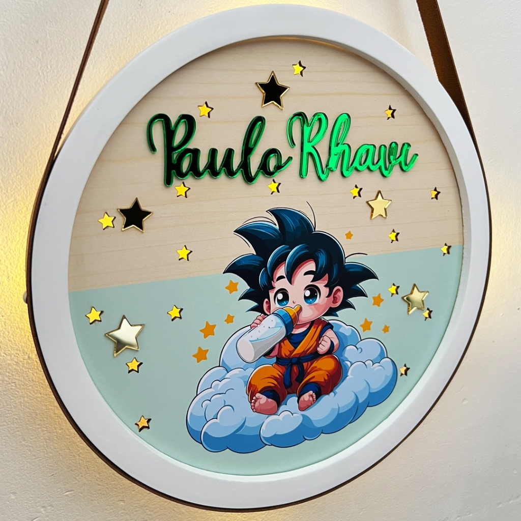 Porta Maternidade Dragon Ball Goku - Com Moldura -  LED -  Personalizado - PM038