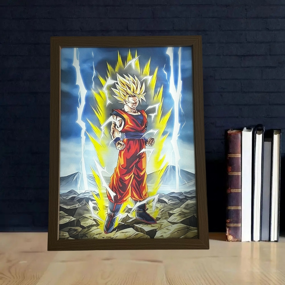 Quadro Anime Dragon Ball Z Goku  31,5 x 23cm LED 5V USB Luminária Decoração Presente Geek