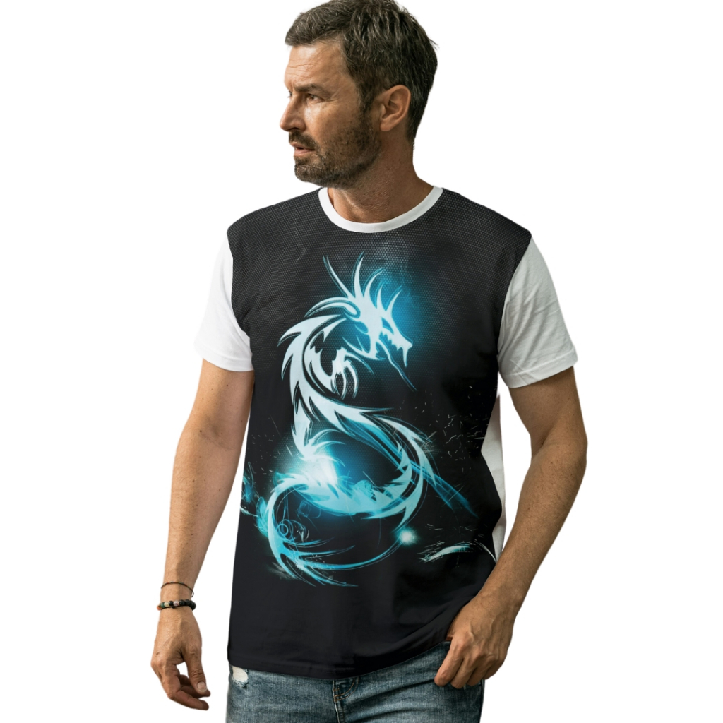 Camiseta Branca Dragao Neon Dragon Tumblr Light Led Iluminado Shine