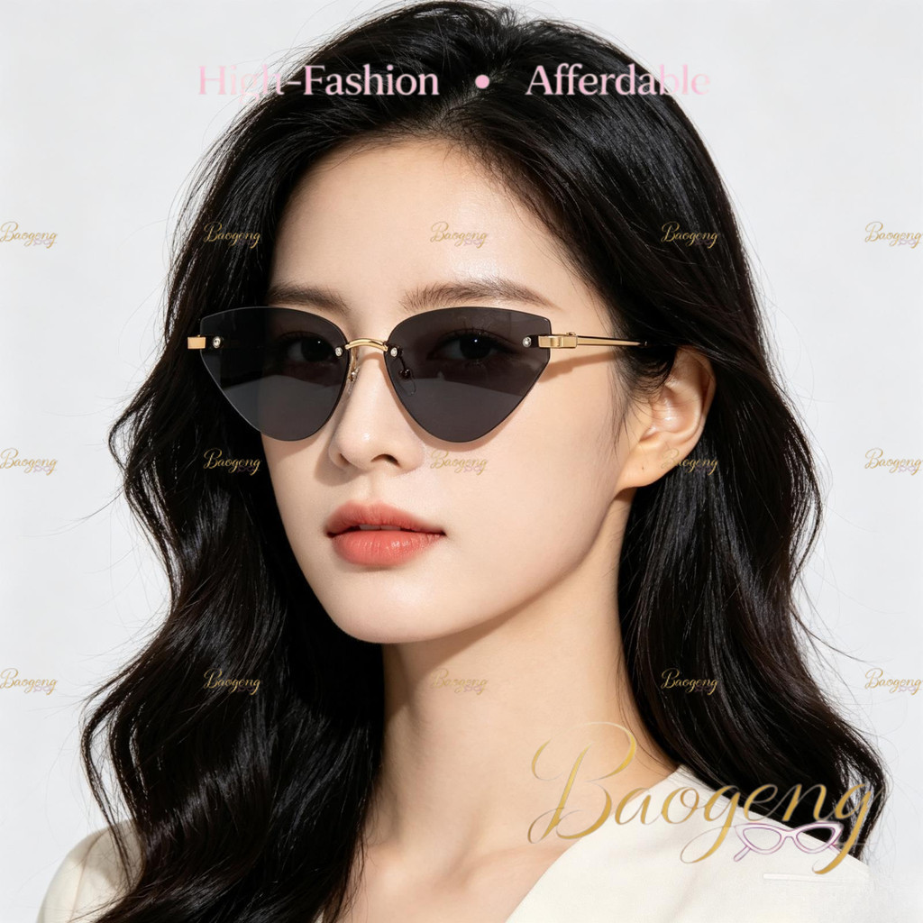 (BAOGENG) Óculos De Sol Euro-American New Arrival Rimless Triangle Cat Eye UV400 Para Mulheres , De Proteção Solar Ela D