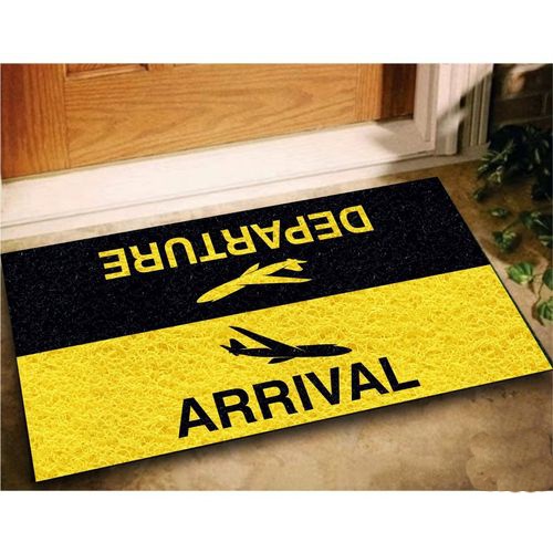 Tapete Capacho para apartamento Viajante  DEPARTURE ARRIVAL 60x40 cm Amarelo/Preto