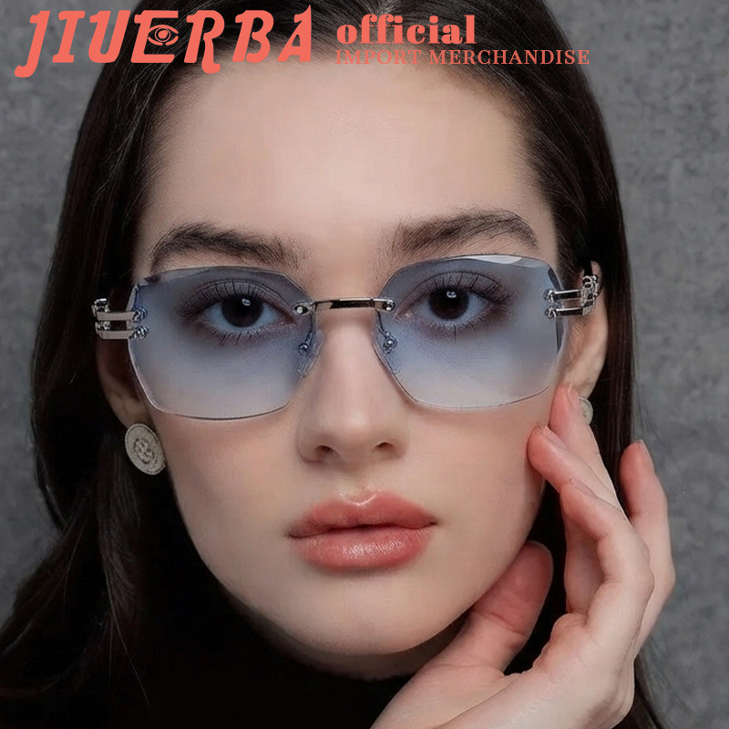 (JIUERBA) Óculos De Sol Quadrados Sem Aro Euro-American New Arrival Para Mulheres , UV400 Ela Streetwear Vintage Férias