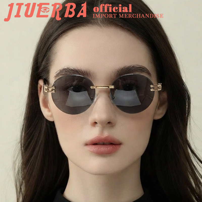 (JIUERBA) Óculos De Sol Ovais Sem Aro Euro-American New Arrival Para Mulheres , UV400 Ela Streetwear Vintage Férias