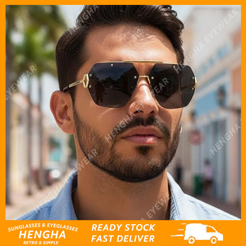 (HENGHA) Euro-American New Arrival Double Bridge Rimless Poligonal Oversized UV400 Óculos De Sol Para Mulheres , De Prot