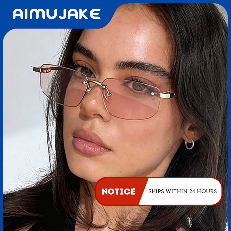 (AIMUJAKE) Óculos De Sol Retangulares Irregulares Sem Aro Euro-American New Arrival Para Mulheres , UV400 Dirigindo Mode
