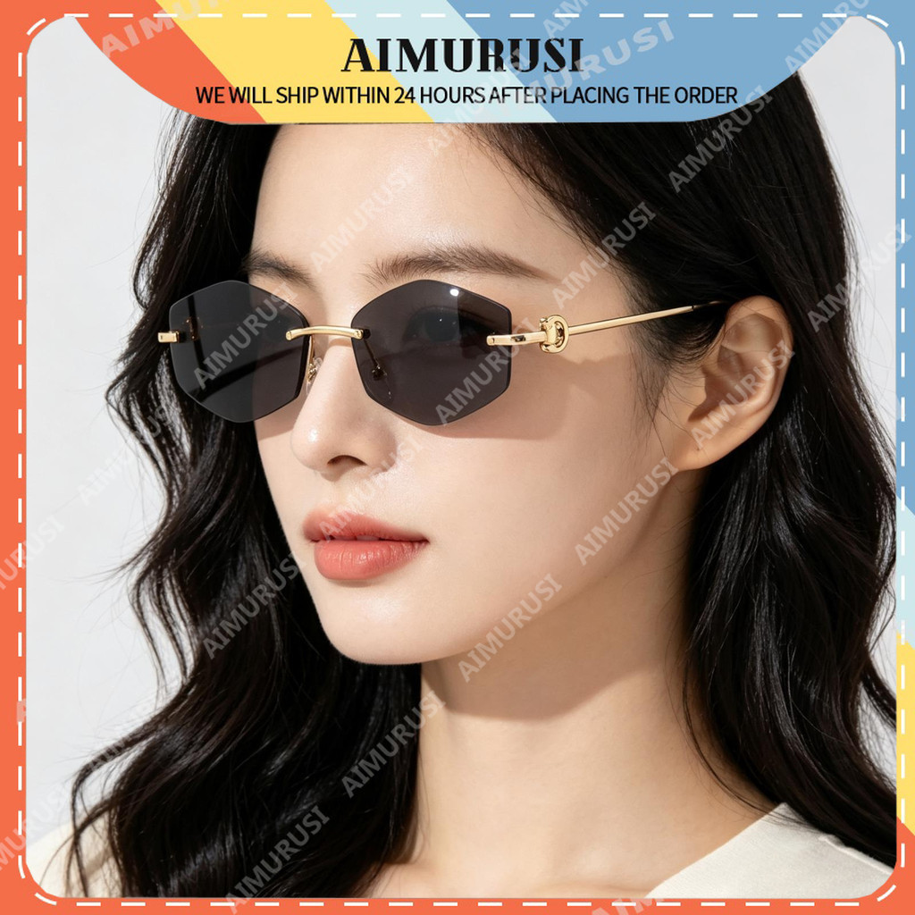 (AIMURUSI) Óculos De Sol Euro-American New Arrival Rimless Diamond Cut Unissex , UV400 Para Ele , Seu Streetwear Vintage