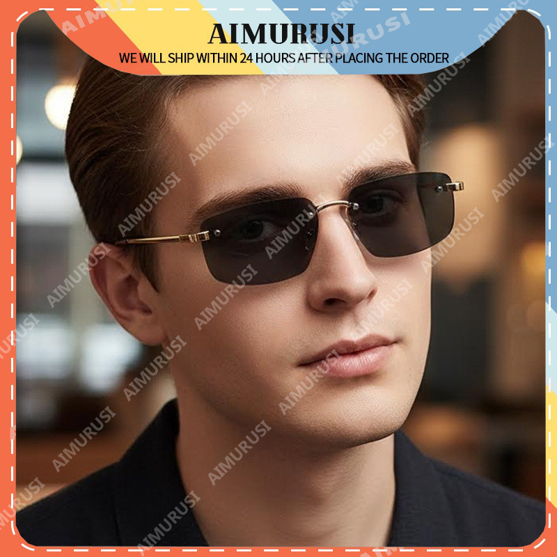 (AIMURUSI) Óculos De Sol Retangulares Sem Aro Euro-American New Arrival Unissex , UV400 Para Ele , Seu Streetwear Vintag