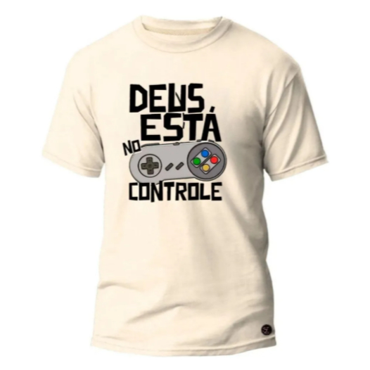 Camiseta Masculina Estampa Deus No Controle Tecido Premium 100% Algodão