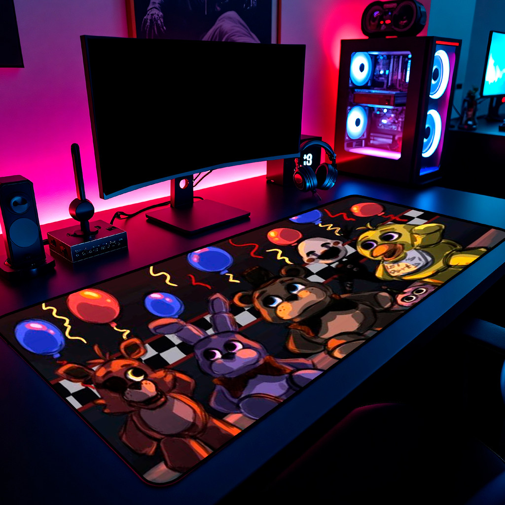Mouse Pad Gamer FNAF Characters Party 65x30cm 80x40cm 90x50cm 120x60cm Borda Costurada