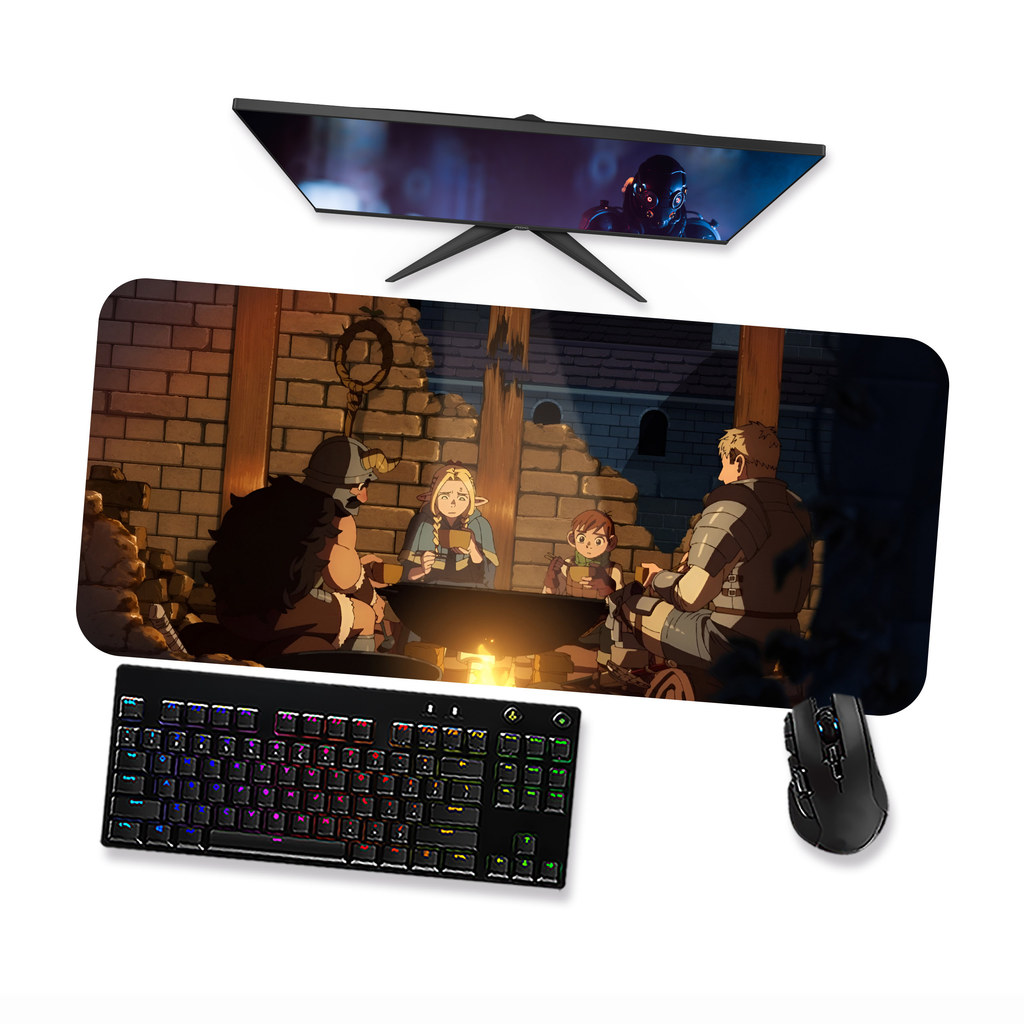 Mousepad Dungeon Meshi PARTY  Gamer Grande 90x40 70x30 Speed Antiderrapante Borda Costurada OP2