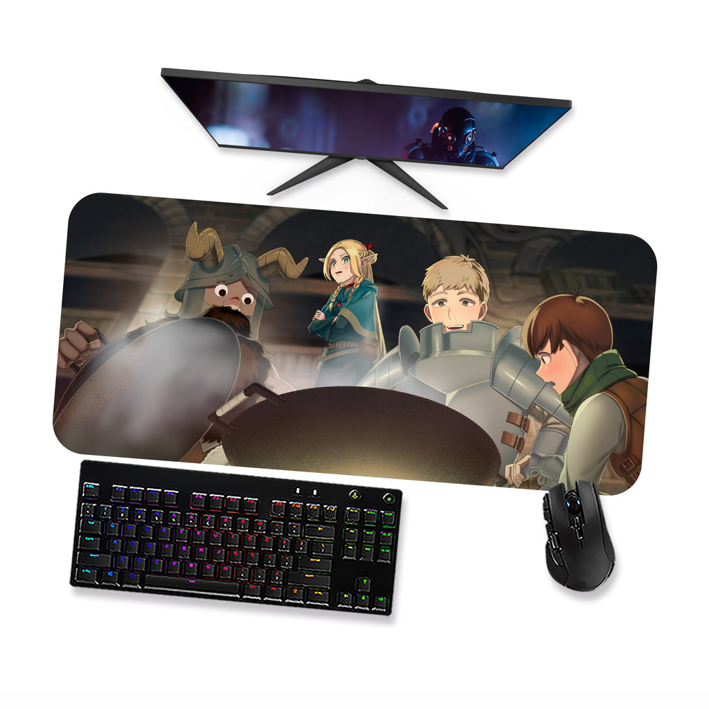 Mousepad Dungeon Meshi PARTY  Gamer Grande 90x40 70x30 Speed Antiderrapante Borda Costurada  OP3