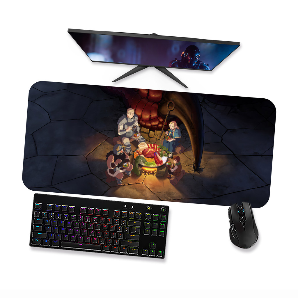 Mousepad Dungeon Meshi PARTY  Gamer Grande 90x40 70x30 Speed Antiderrapante Borda Costurada  OP4