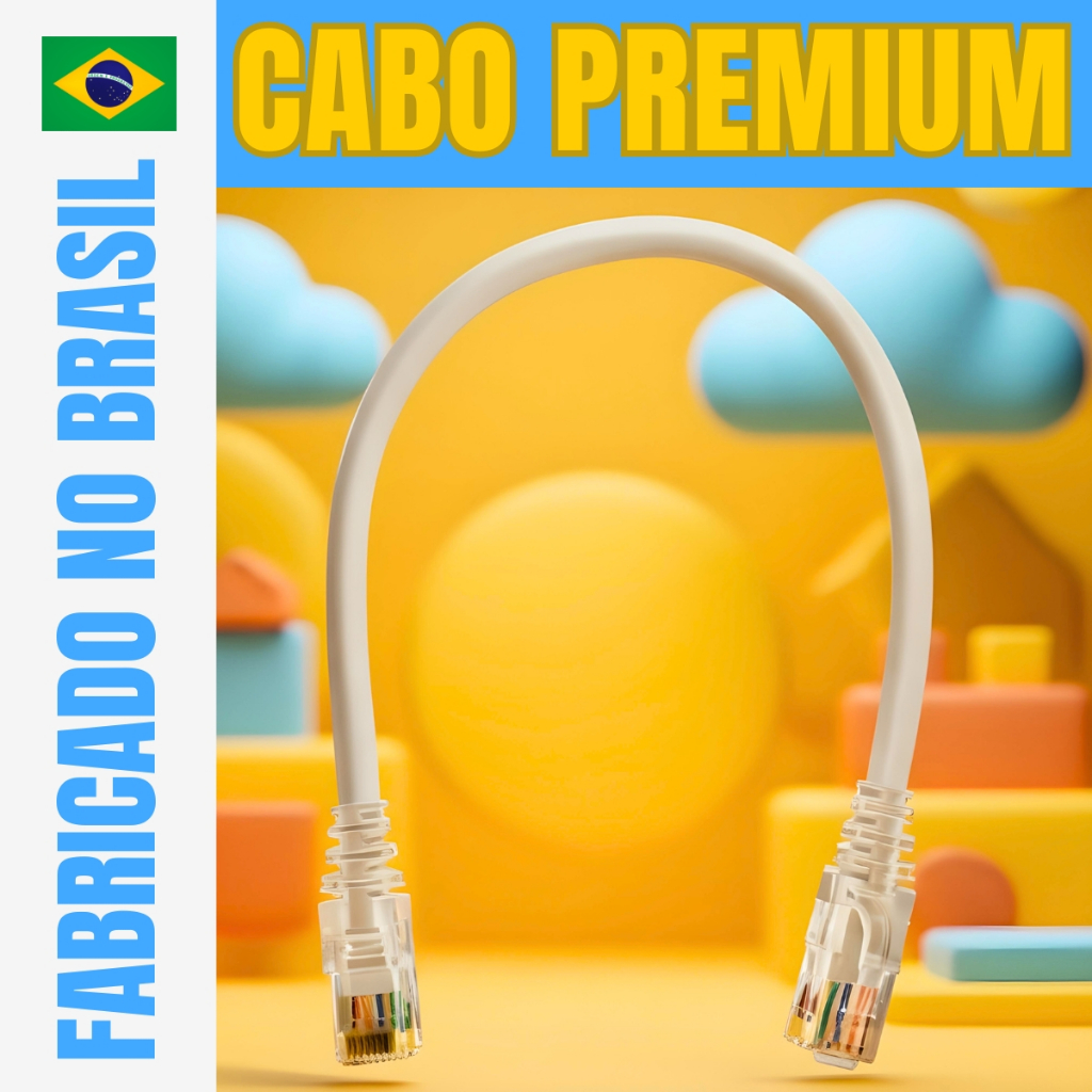 Cabo de Rede Patch Cord 100% Cobre 24AWG Branco 20 Cm Cat6 Premium