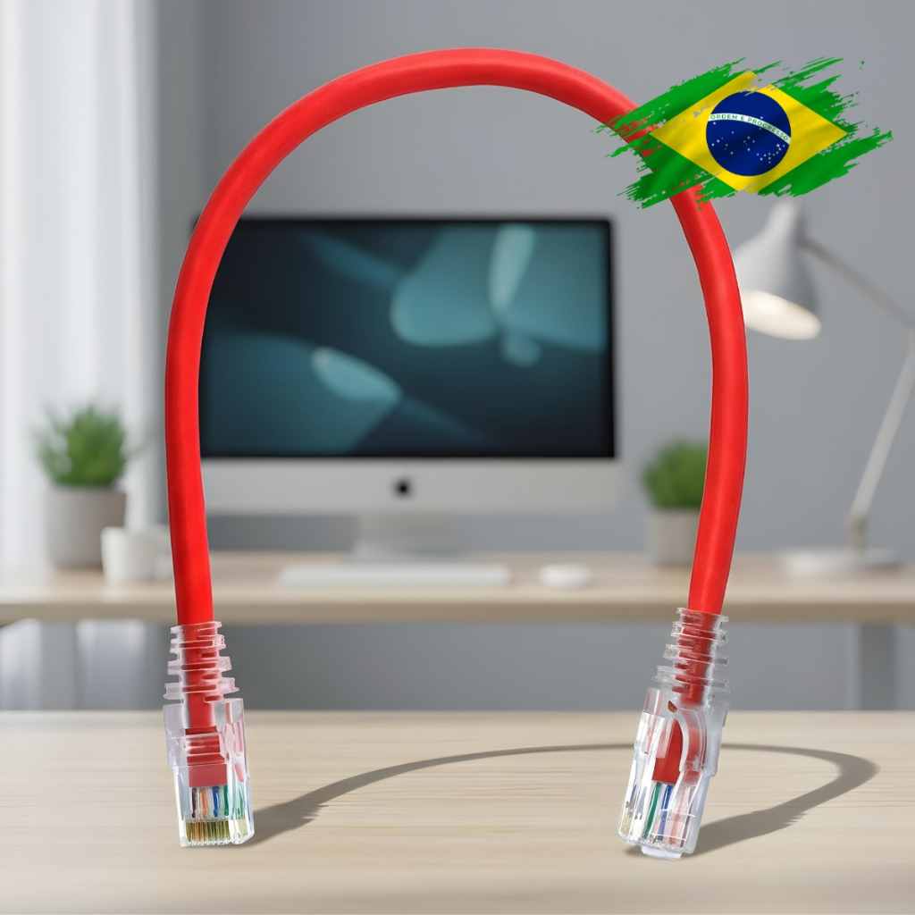Cabo de Rede 30 Centímetros Patch Cord Cat6 Pequeno 30cm Vermelho Alta Velocidade Premium