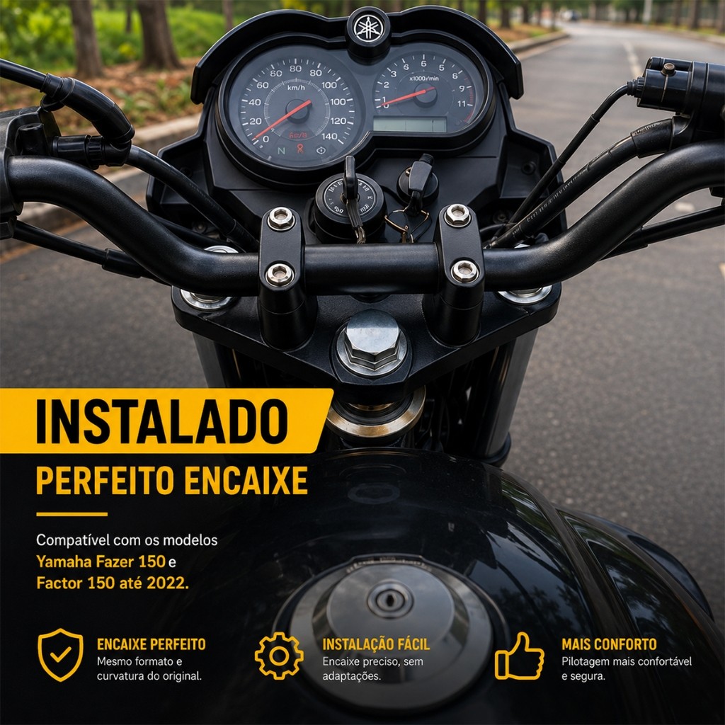 Guidão Compatível Fazer 150 Factor 150 Até 2022 Preto Premium