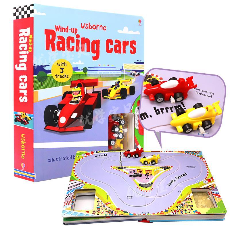 Clockwork Small Racing Wind-up Racing Cars Wind-up Racing Cars Track Book Rodas reais podem executar Livro de imagens Or