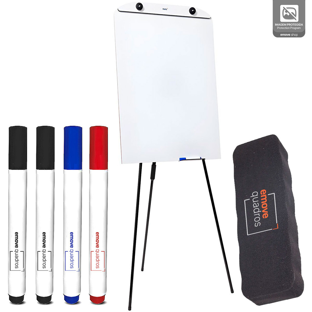 Cavalete Flip Chart Retrátil Lousa Quadro Branco + 4 Canetas Marcador Apagador
