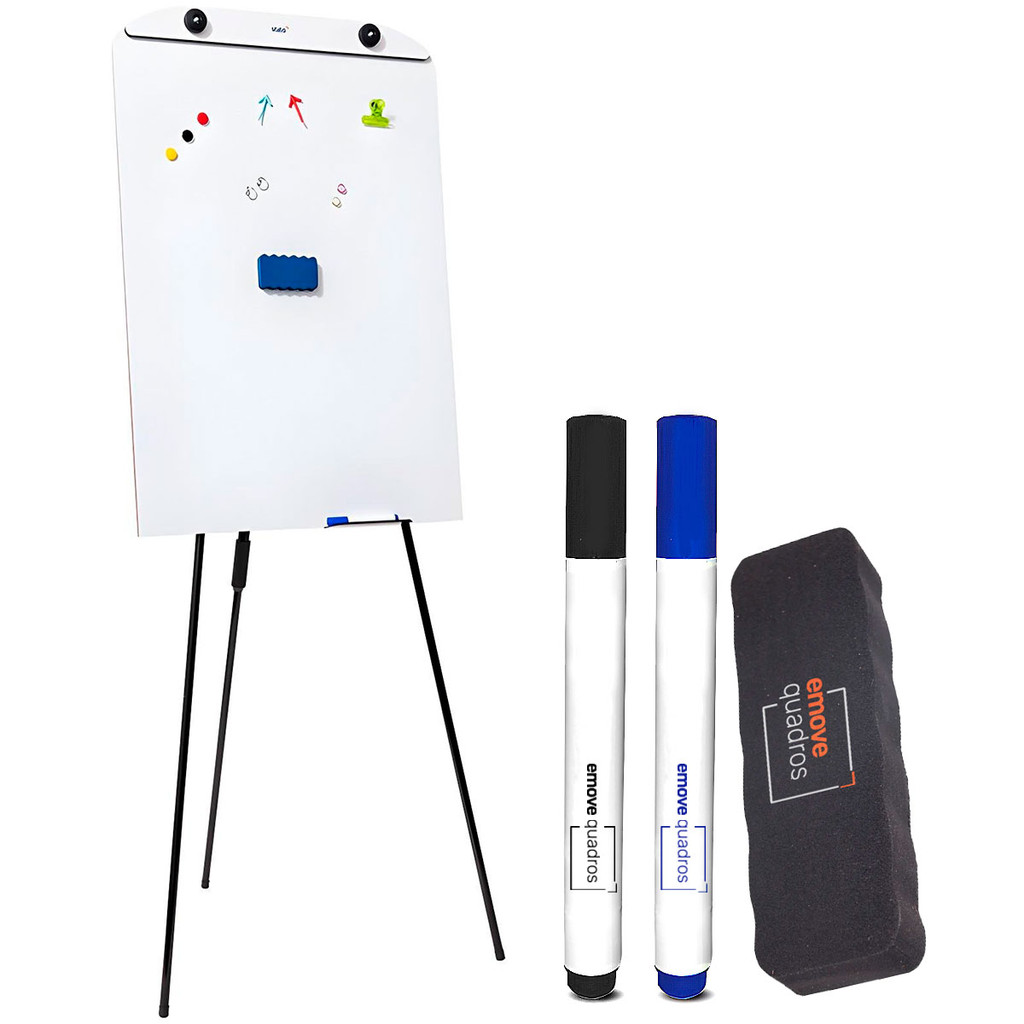 Flip Chart Retrátil Magnético Cavalete Lousa Branca 2 Canetas Apagador