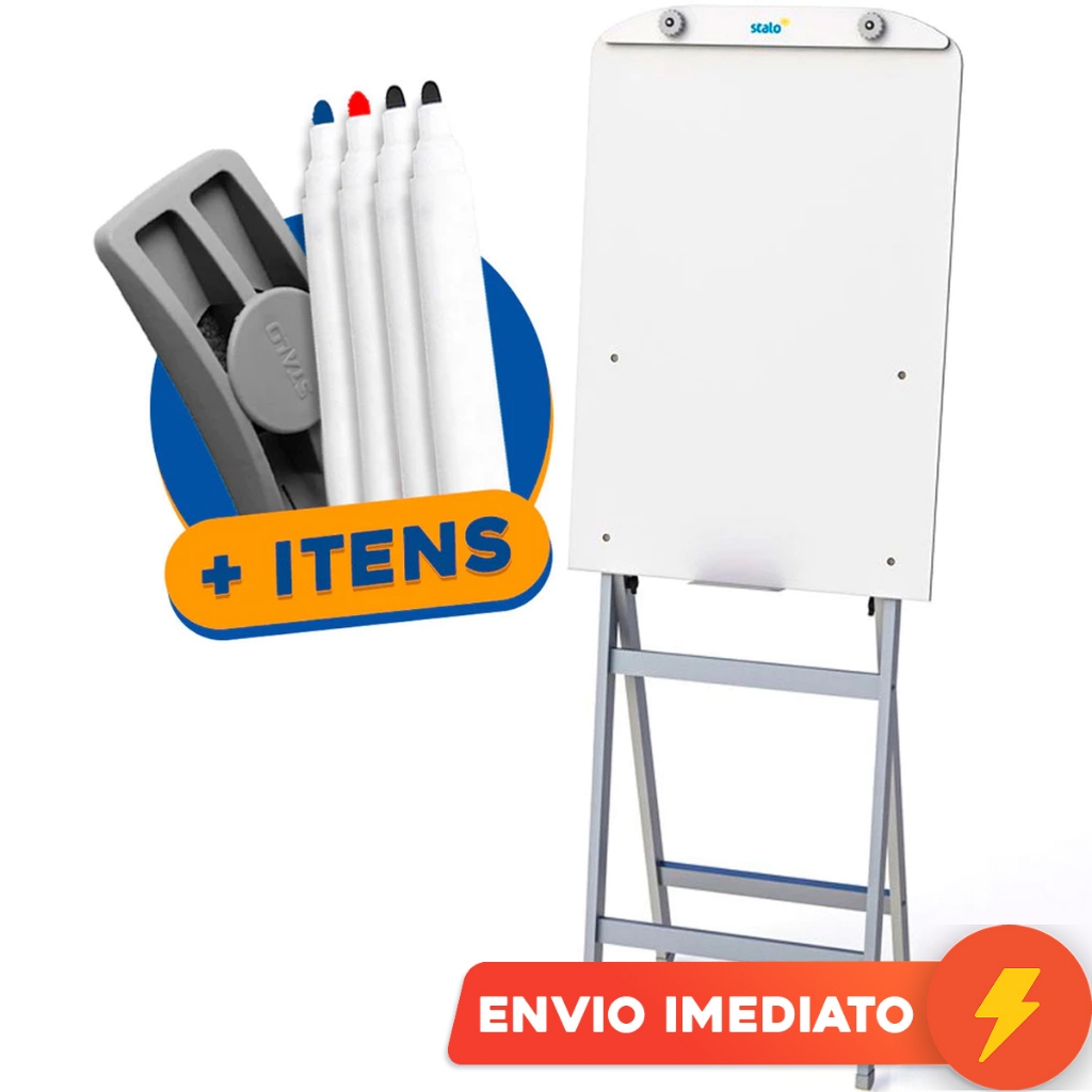 Flip Chart Cavalete Alumínio Soft Stalo Quadro Branco 4 Canetas Apagador