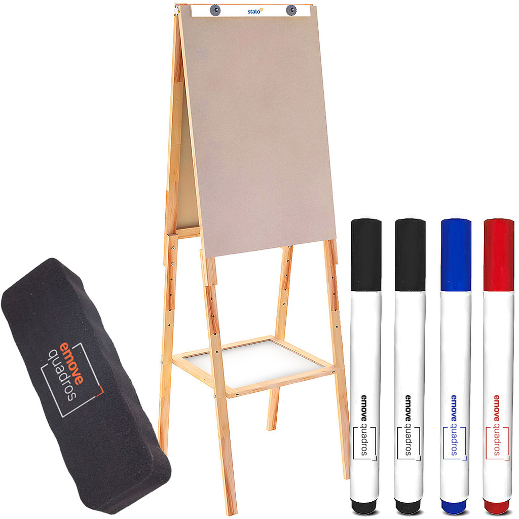 Cavalete Flip Chart 87x56cm Compact Lousa 2 em 1 com 4 Canetas Apagador