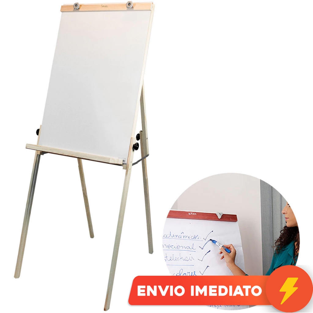 Cavalete Flip Chart Porta Bloco Branco Souza 90x60cm Madeira