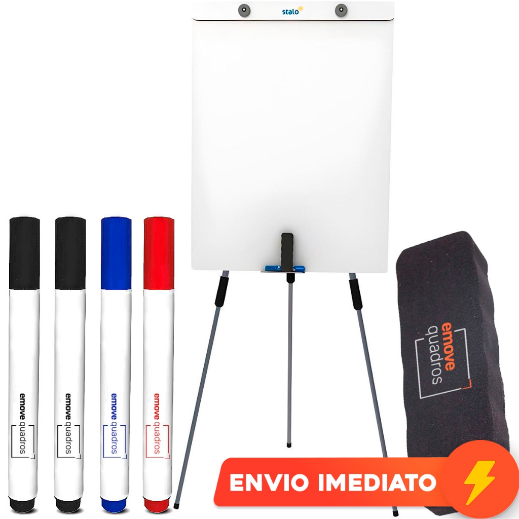 Cavalete Flip Chart Office Fixo Quadro Branco 4 Canetas e Apagador