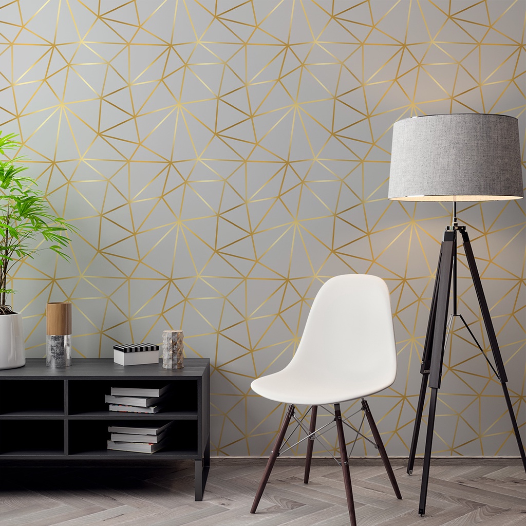Papel de Parede Adesivo Zara Silver Gray Storm e Dourado Gold Linhas Adesivo Lavável - Pro Decor