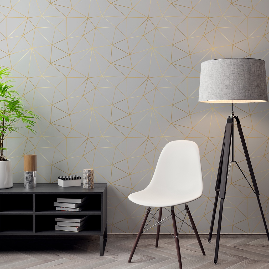 Papel de Parede Adesivo Zara Silver Gray e Dourado Adesivo Lavável  - Pro Decor