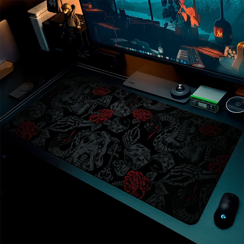 Mouse Pad Gamer Confortavel Sem Relevos Speed Com Bordas Costuradas E Base Antiderrapante Com Estampa Snake And Flower