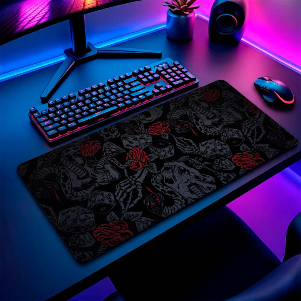 Mouse Pad Speed Gamer Confortavel Com Bordas Costuradas E Base Antiderrapante Com Estampa Black And Roses Flowers