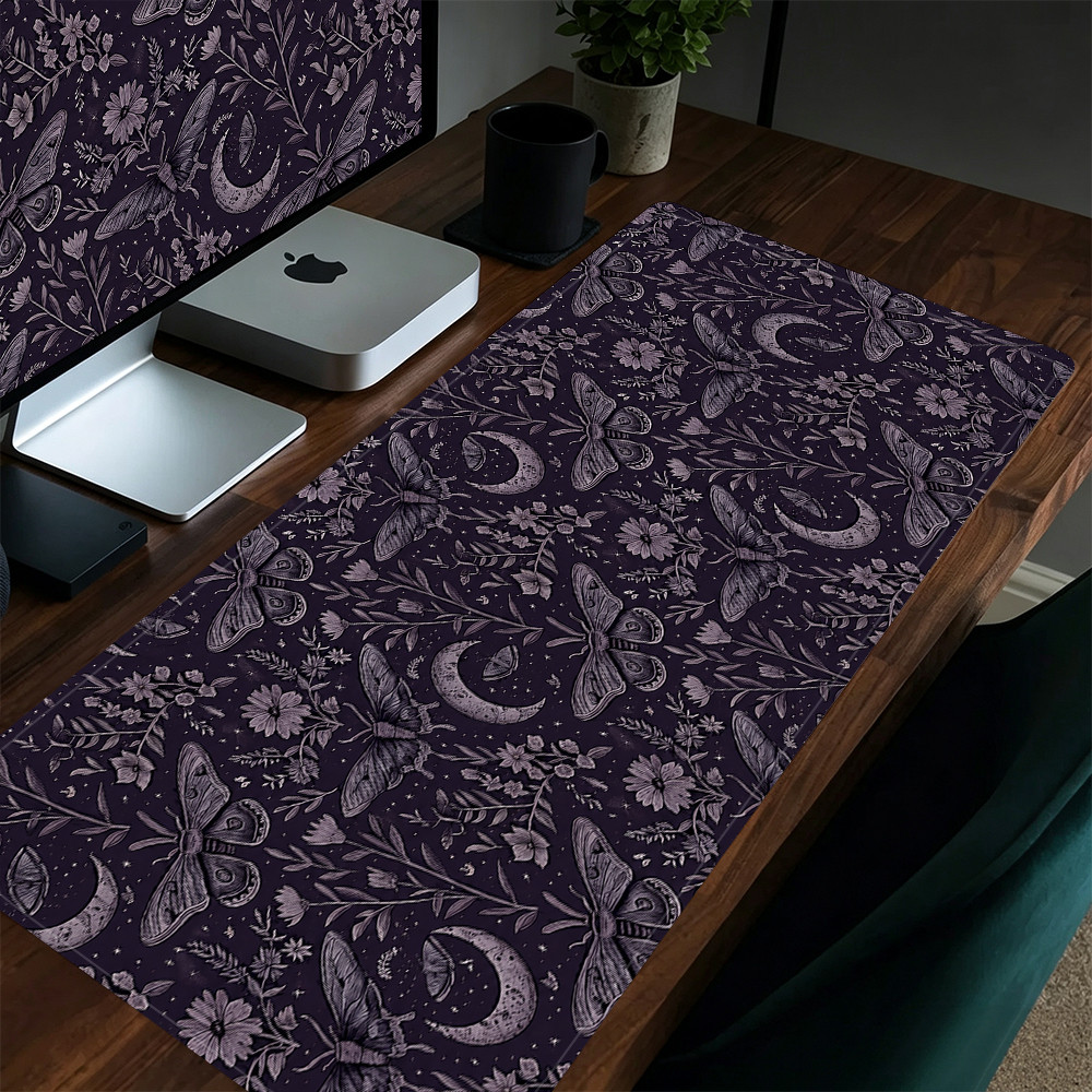 Tapete De Rato Para Jogos Mystical Moon and Flowers 80x30cm Teclado Grande Com Bordas Costuradas