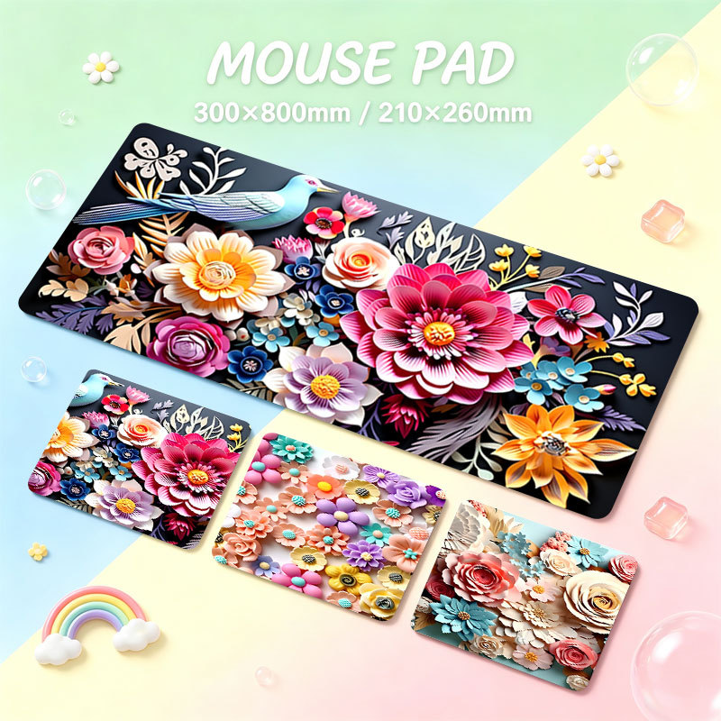 Tapete De Rato Floral De Papel Em Camadas Grandes E Realista 3D Paper Craft Bloom Mix Colorful Flower Bird Scenery Soft