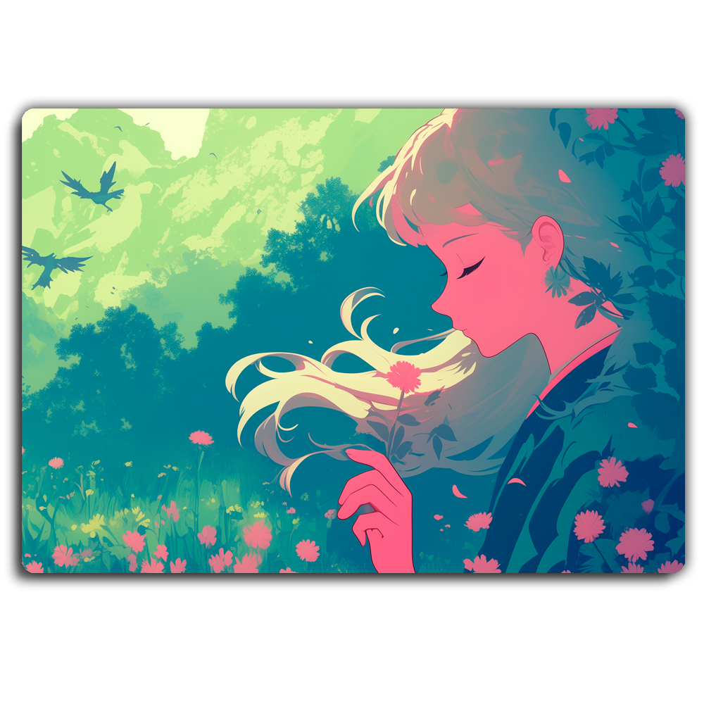 Mouse Pad Flowers And Butterflies Girl Anime Variações M01