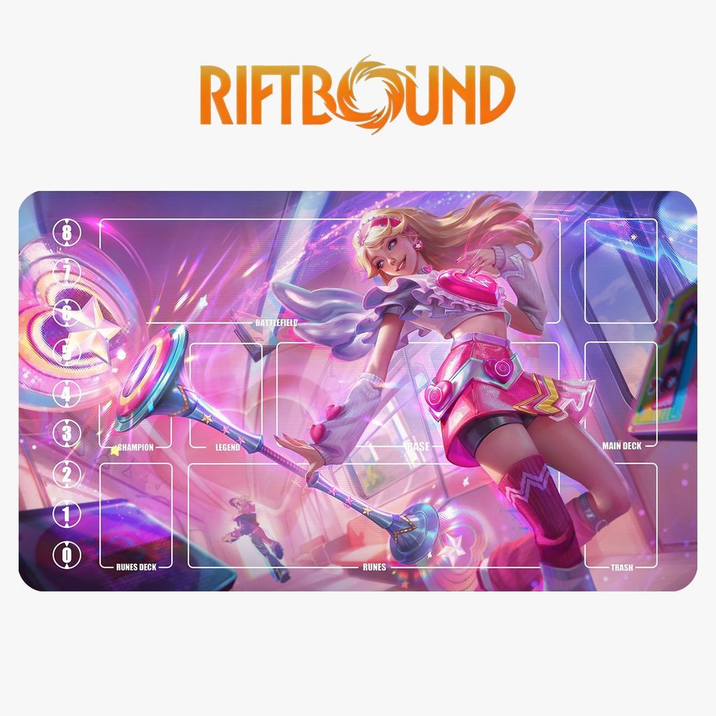 Tapete de cartão de campo de batalha League of Legends Runes, tapete de cartão Lux brilhante para meninas, tapete de car