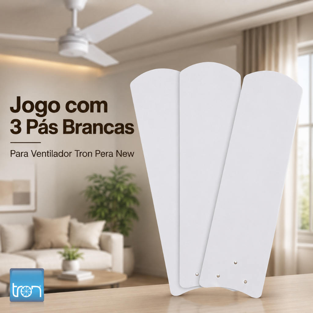 Jogo de 3 Pás Branco para Ventilador de Teto Pera New Tron