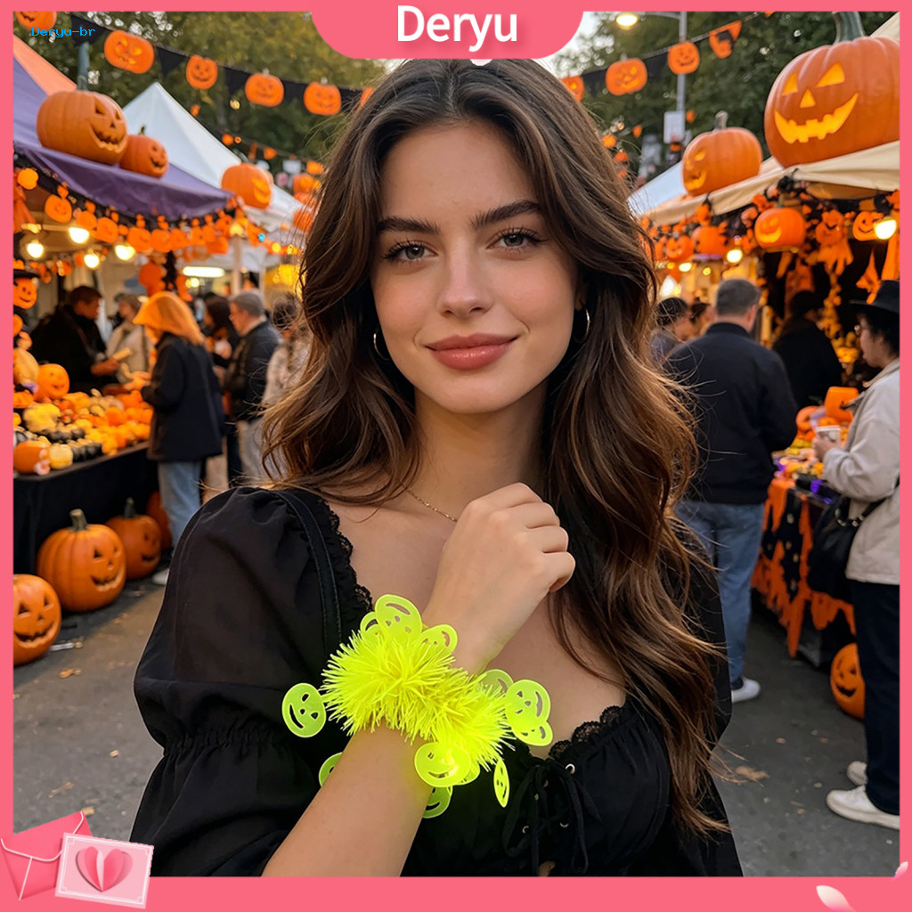 Safe Skin Holiday Hand Decor Fluorescent Ghost Pumpkin Skull Bat Wristband Halloween Wrist Cuff Soft Fluffy Bracelet wit