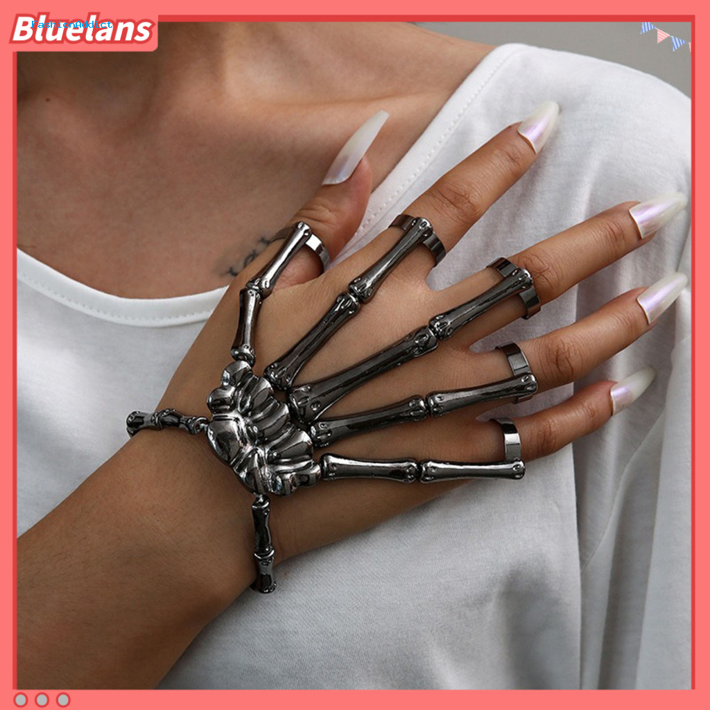 Alloy Jewelry Halloween Skeleton Hand Bracelet Adjustable Elastic Cord Punk Ghost Claw Wristband Spooky Skull Fingers Un