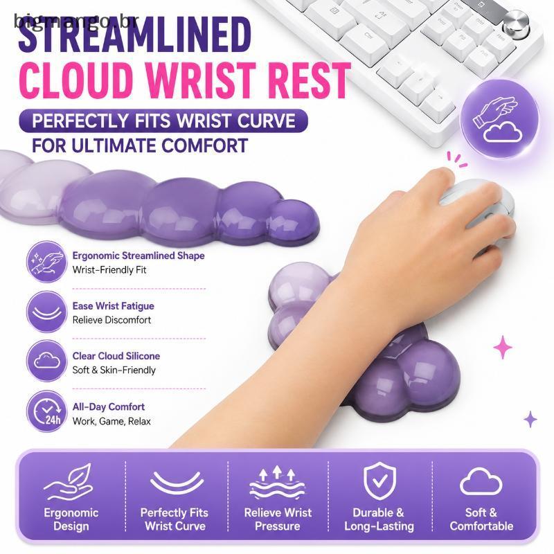BIBR Conjunto De Mouse Pad De Descanso De Pulso Em Forma De Nuvem Roxa Macia Confortável Antiderrapante Para Uso Laptop