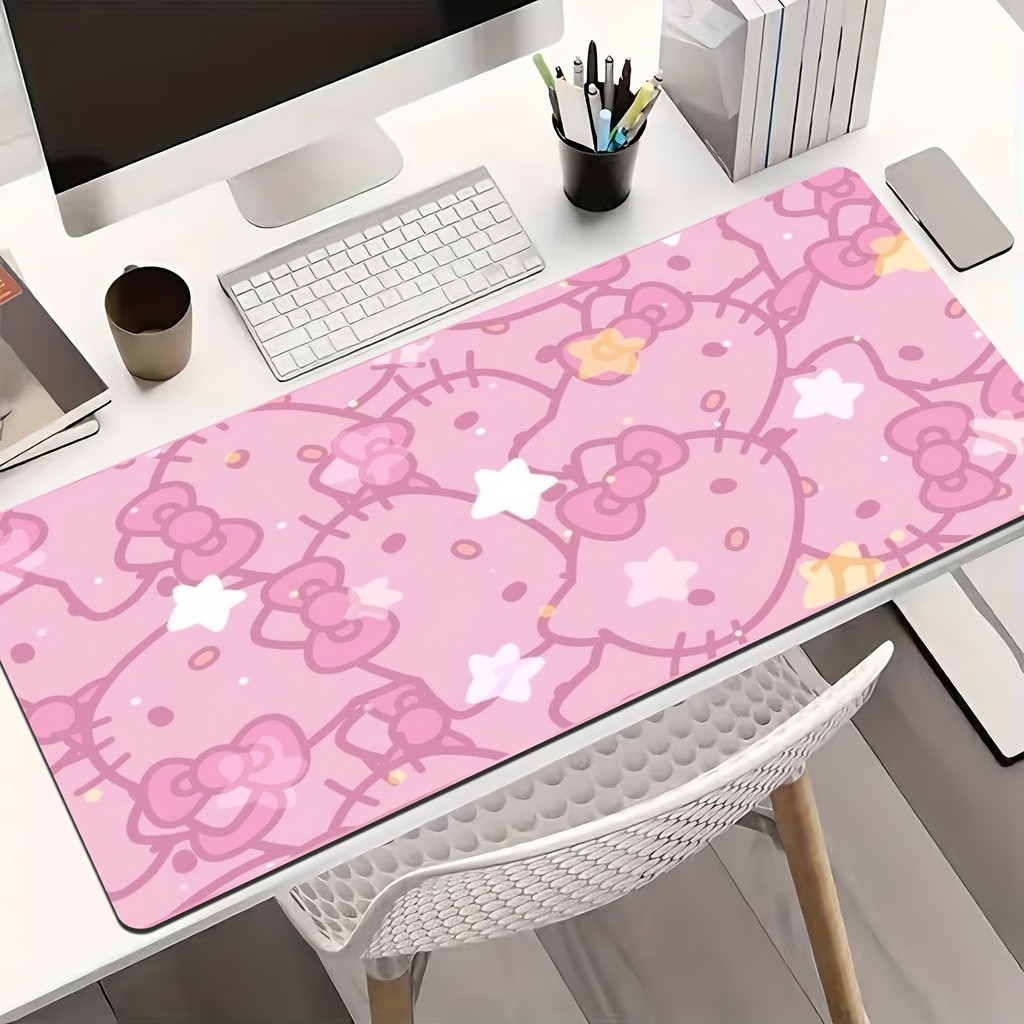Mousepad 80x30 e 90x40 Gamer Extra Grande Hello Kitty Dreamy Estrela Rosa | Desk Mat Estilo Kawaii para Mesa de Setup